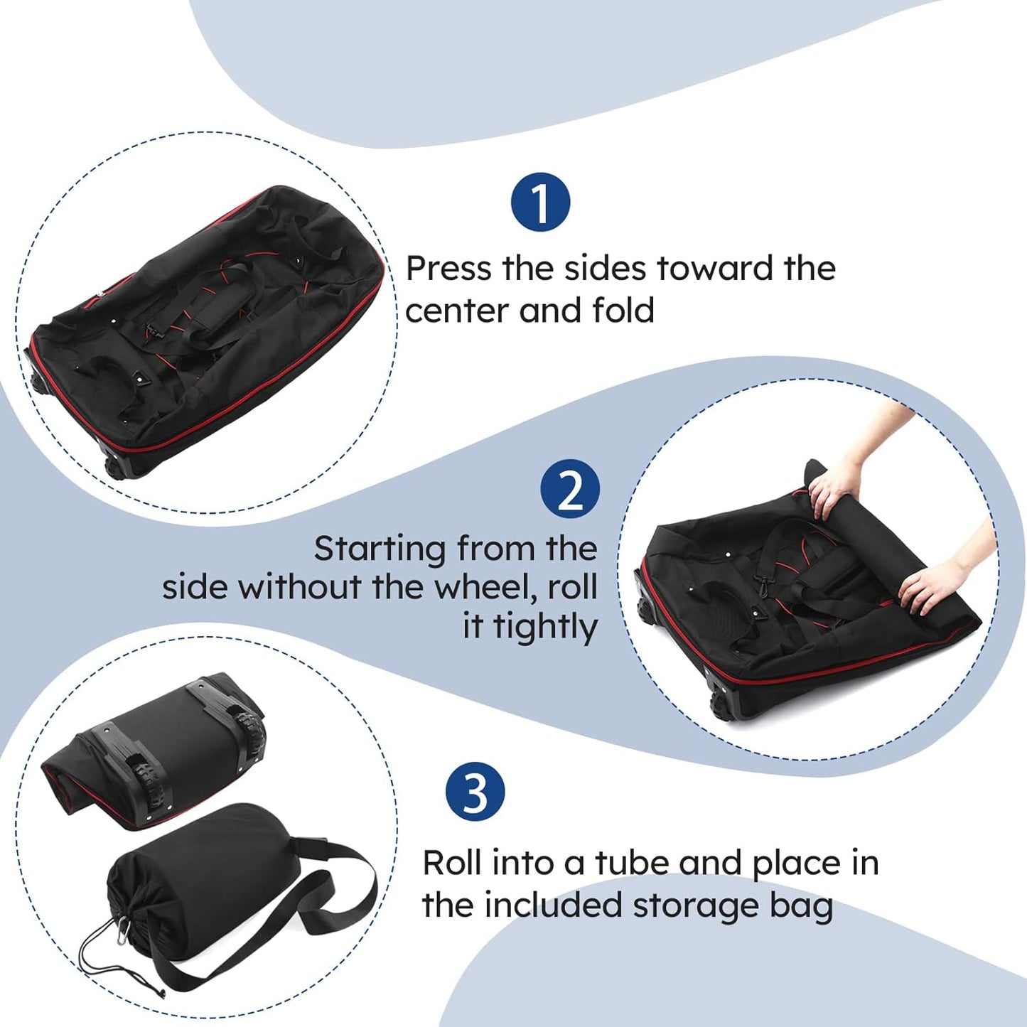 110L Expandable to 140L 32” Foldable Oxford Soft-Sided Rolling Duffle Bag with 2 Heavy-Duty Wheels,3 Large Compartments,Adjustable Shoulder Strap and Attached Organizer Pouch,Black Red