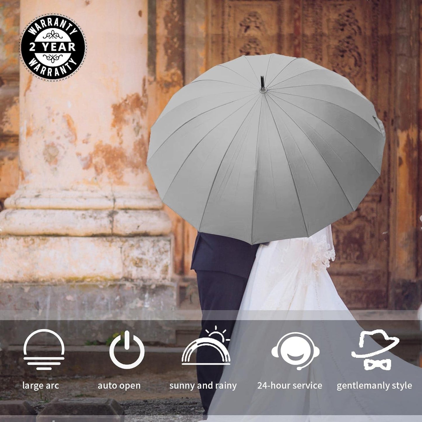 MRTLLOA 52 Inch Windproof Large Umbrellas for Rain, 16 Ribs, J Wooden Handle, 210T High-density Fabric Golf Stick Umbrella