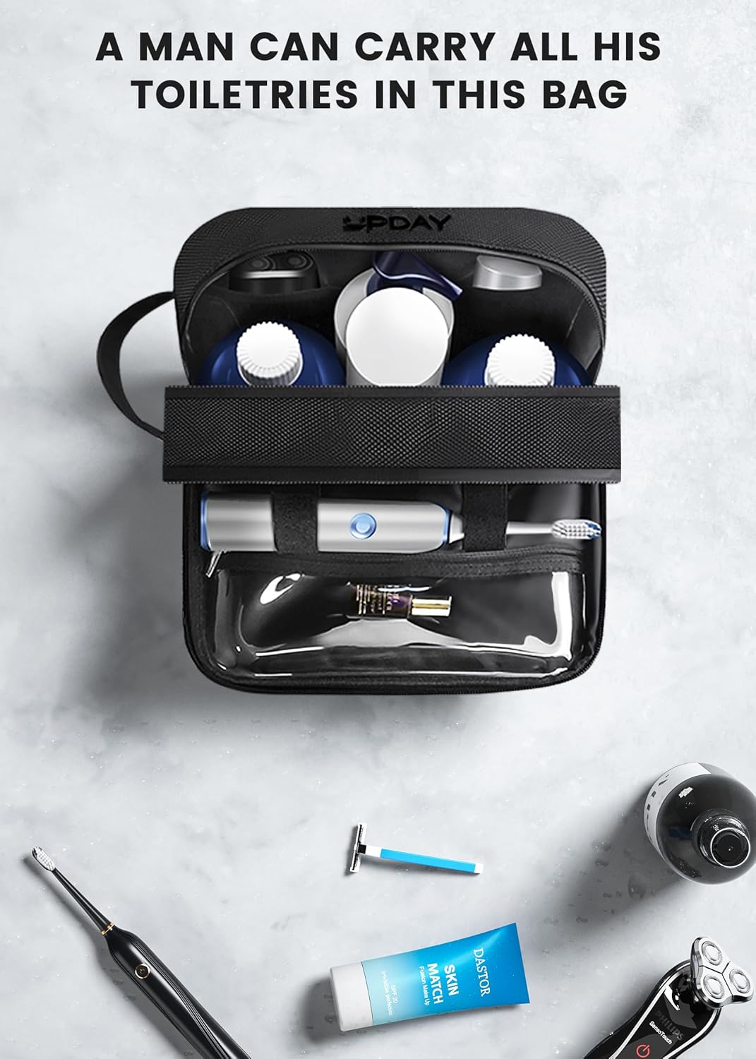 Toiletry Bag for Men, Travel Toiletry Organizer Hanging Dopp Kit, Water-Resistant Shaving Bag for Traveling Toiletries Accessories, Waterproof Mens Toiletry Travel Bag with 11 Compartments, Metal Hook