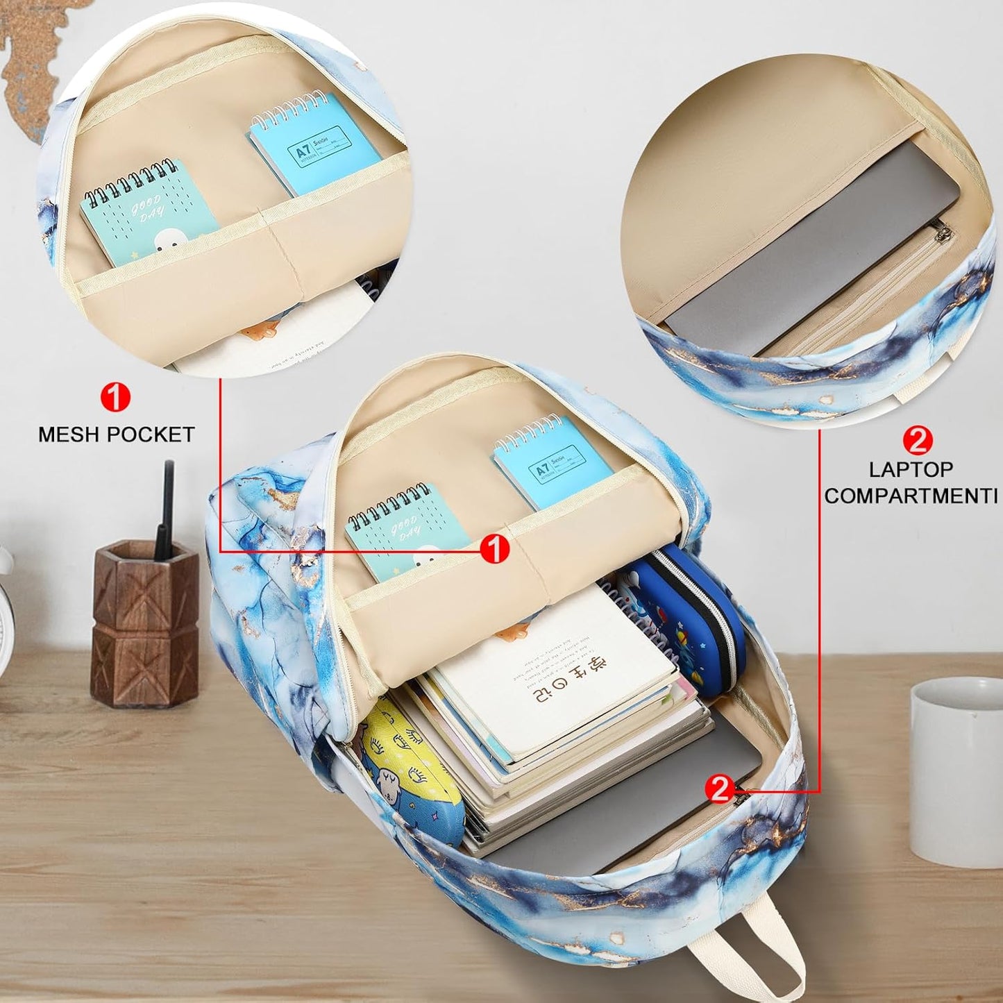 LEDAOU Backpack for Girls School Bag Kids Bookbag Teen Backpack Set Daypack with Lunch Bag and Pencil Case