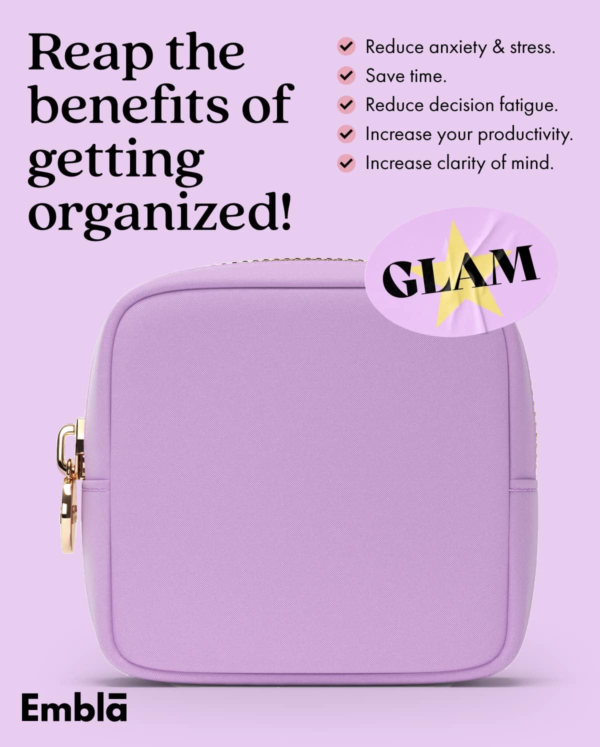 Embla Makeup Bag Travel Cosmetics Pouch and Toiletry Bag, Nylon Zipper Pouch Purse, Cute Make Up Organizer Storage Tote for Women Girls, Waterproof Travel Skincare Case, Small Makeup Bags,Grape