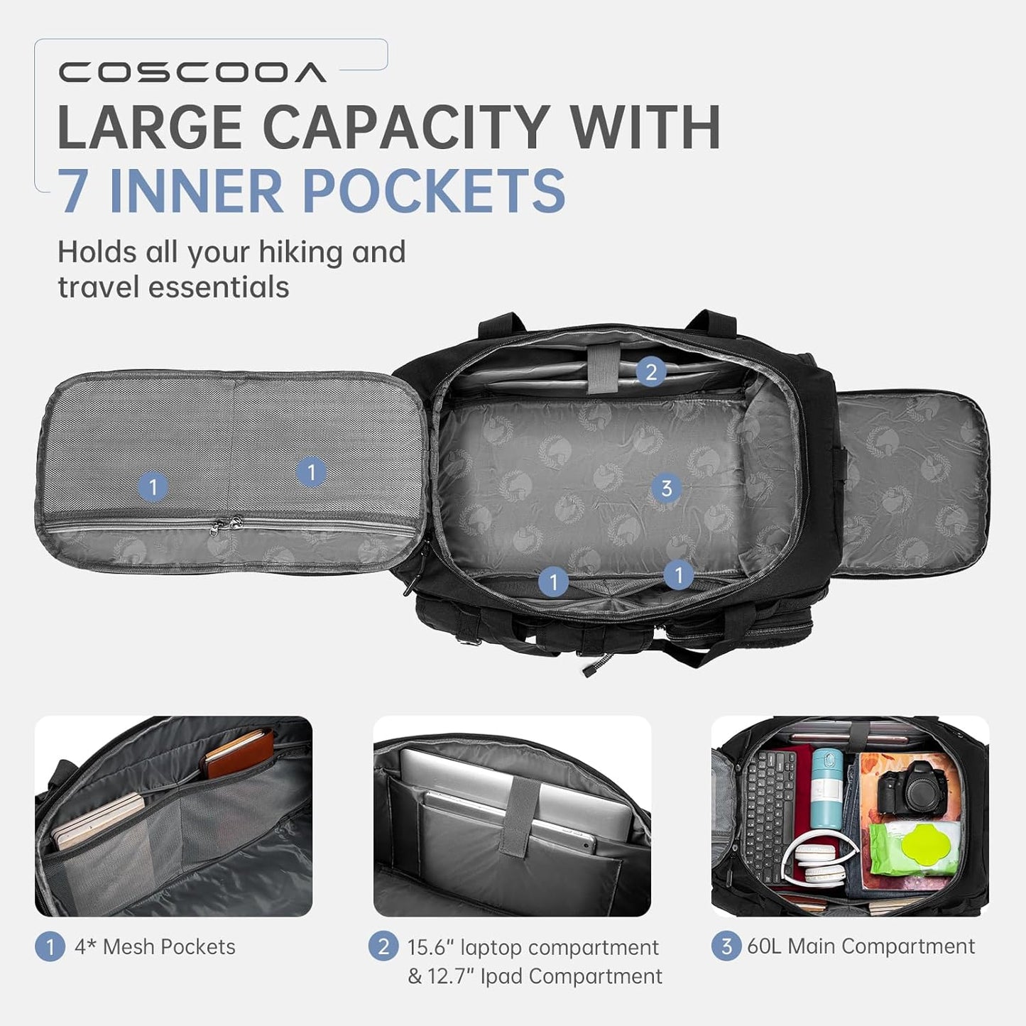 Gym Bags for Men with Shoe Compartment 50L Tactical Duffle Bag 3 in 1 Carry on Duffel Bag Travel Backpack Weekender Overnight Range Bag for Workout Football, Black