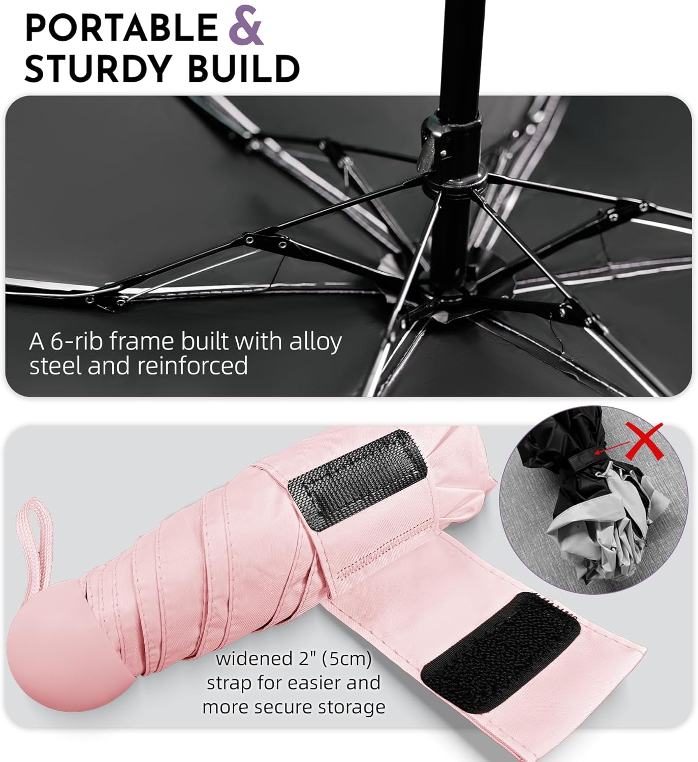 Travel Mini Umbrella Compact Small & Lightweight, UV Rain Protection, Pocket-Sized Folding Umbrellas with Quickdraw & Case for Men Women & Kids Backpack