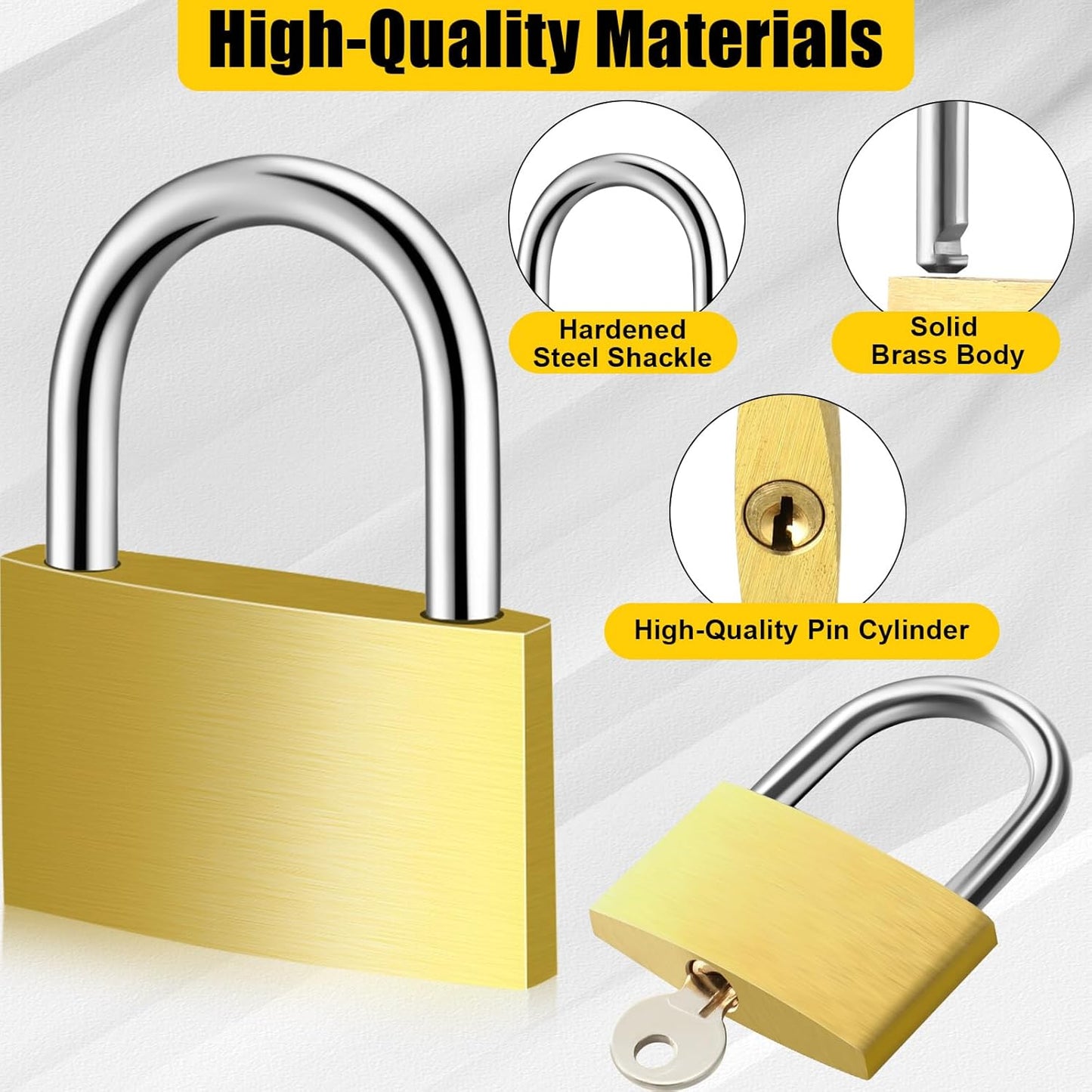 18 Pcs Solid Brass Keyed Padlock, Small Yellow Gym Lock, Strong Padlock with Same Key for Luggage Toolbox (40mm 1-9/16")