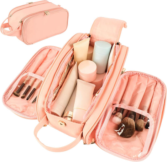 Makeup Bag - Large Travel Toiletry Bag with Double Zipper, Water-Resistant Cosmetic Organizer for Women, Toiletries & Skin Storage