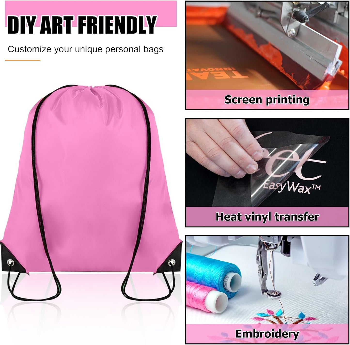 100 Pieces Drawstring Backpack Bulk Cinch Sackpack Ployster Drawstring Bags for Gym Party Trip(Pink)