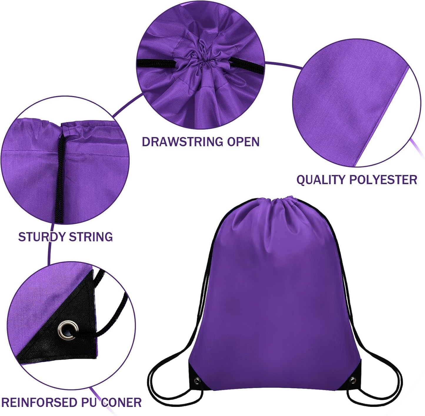150Pcs Drawstring Backpack Bulk Cinch Sackpack Drawstring Bags Nylon for Gym Party Trip(Purple)
