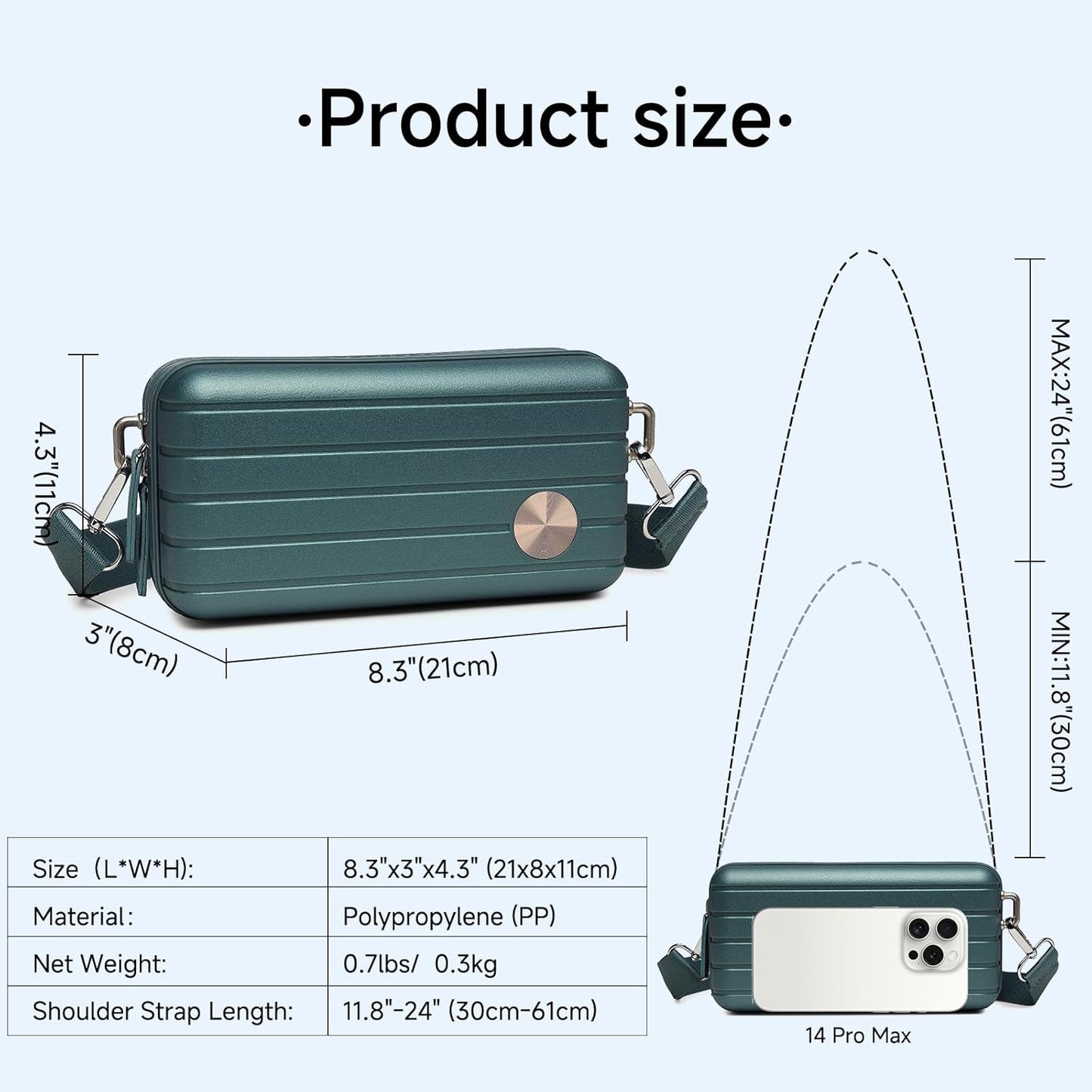 Somago Hard Shell Suitcase Handbag with Adjustable Strap Mini Cosmetic Handbag Cell Phone Purse Bag for 6.9" Shoulder Bag(Ice Blue)