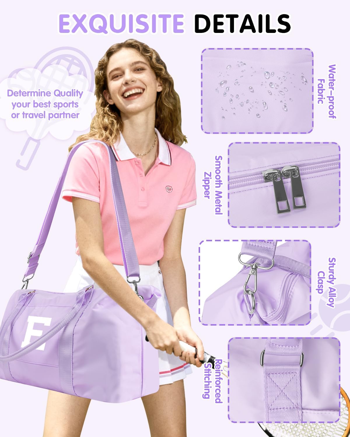 Daughter Niece Gifts for Teen Girl Kids, Initial Travel Duffel Bag Sports Gym Bag Personalized Gifts Weekender Bag，Monogram Overnight Bag Cute Dance Bag Birthday Bridesmaid Gifts for Women(Purple, E)