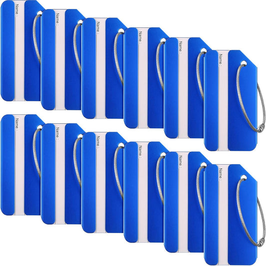 12 Pieces Luggage Tags Business Card Holder Aluminum Metal Travel ID Bag Tag for Suitcases Travel Luggage Baggage Identifier(Blue)