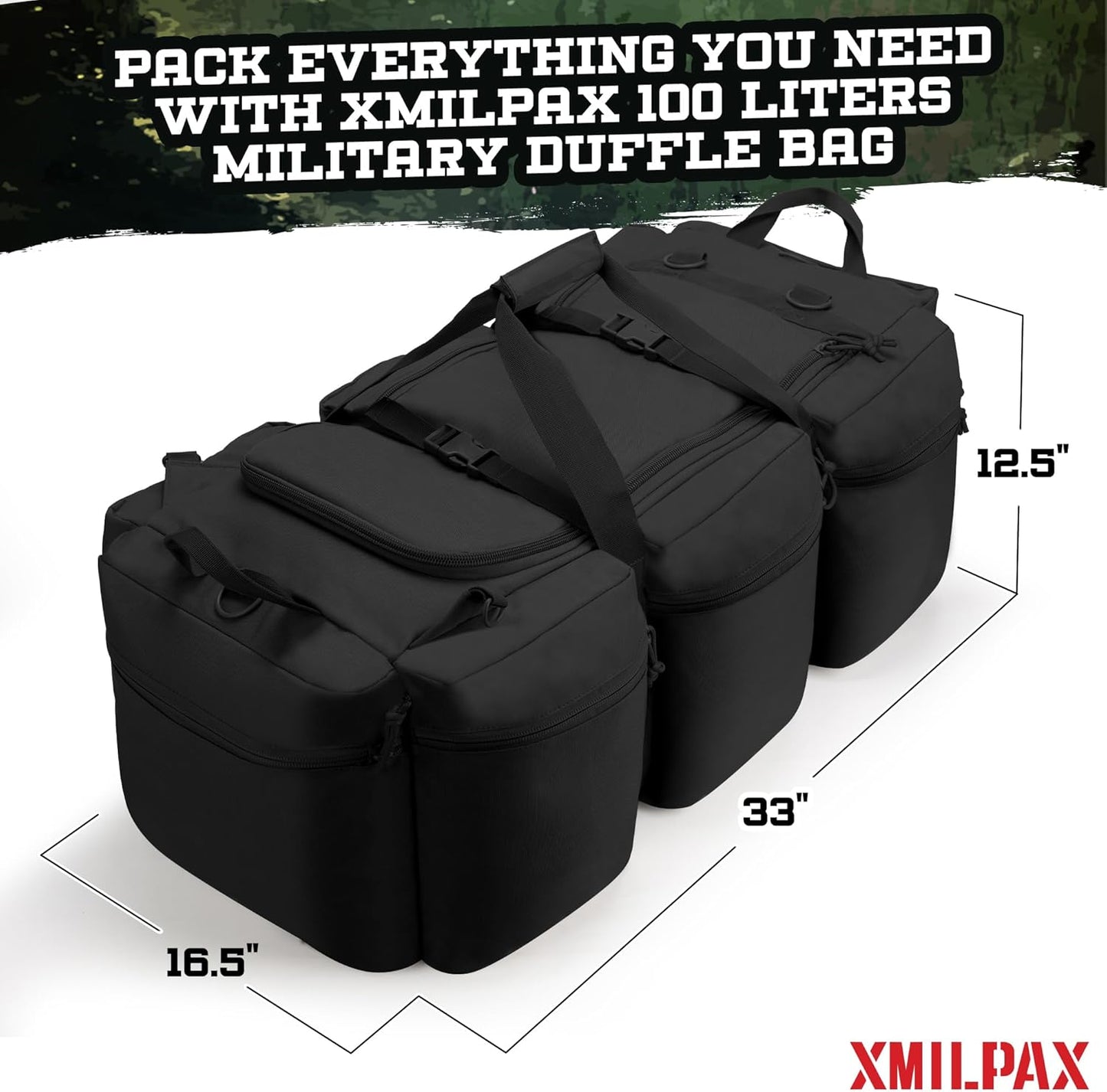 100L Large Military Duffle Bag Deployment Duffel Bag Sports Equipment Travel Luggage Bag with Detachable Backpack Straps…
