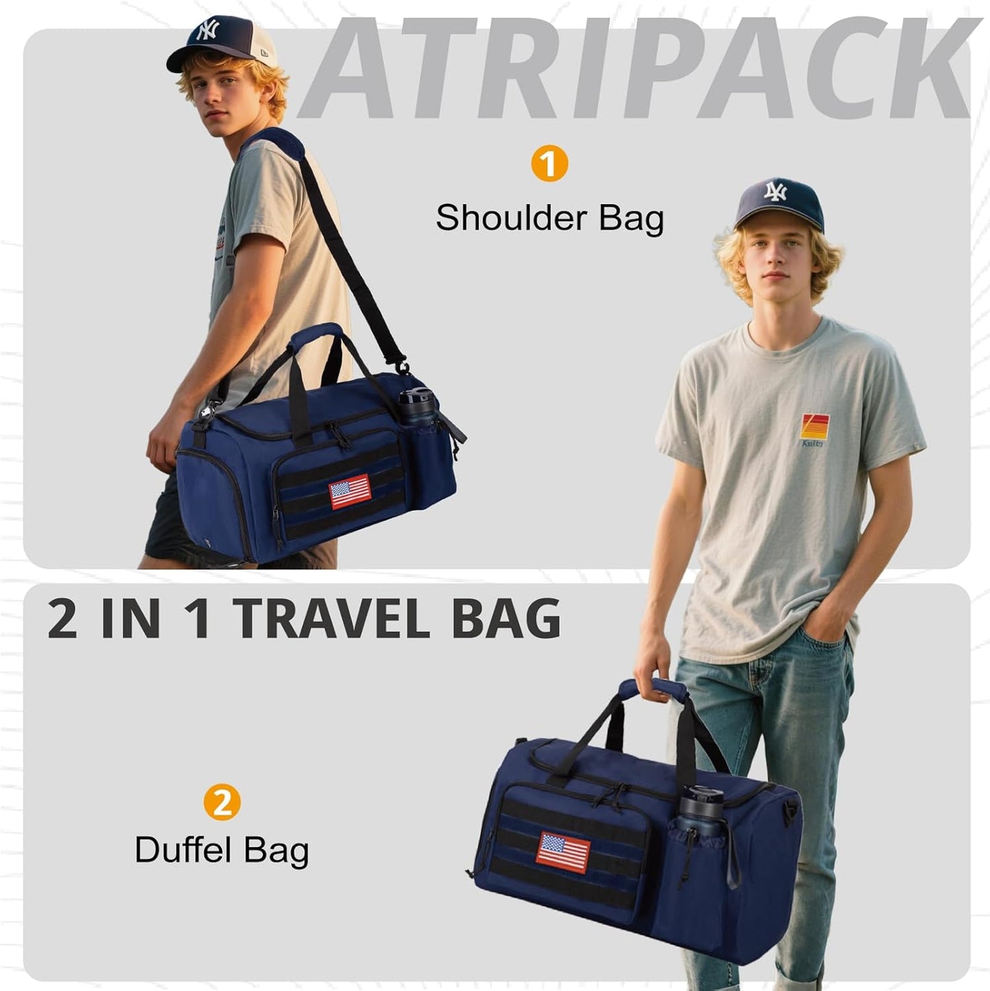 Tactical Gym Bag for Men, 40L Large Capacity Duffle Bags with Shoes Compartment, Sports Bag with wet compartment, Multi-functional Weekend Bags Suitable for Travel, Camping,hiking