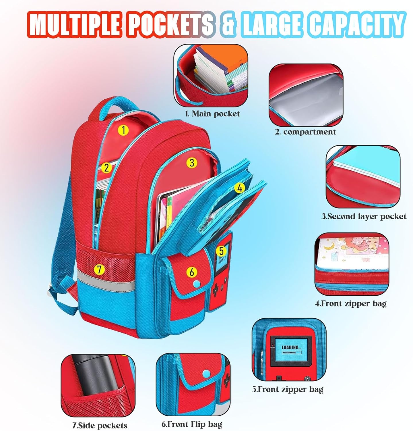 17 Inch School Backpack for Boys Girls-Gamer Bookbag with Game Controller Print, Lightweight Durable Travel Backpack for Elementary Middle School Kids, Fits Laptop Video Game Bookbag Back Pack