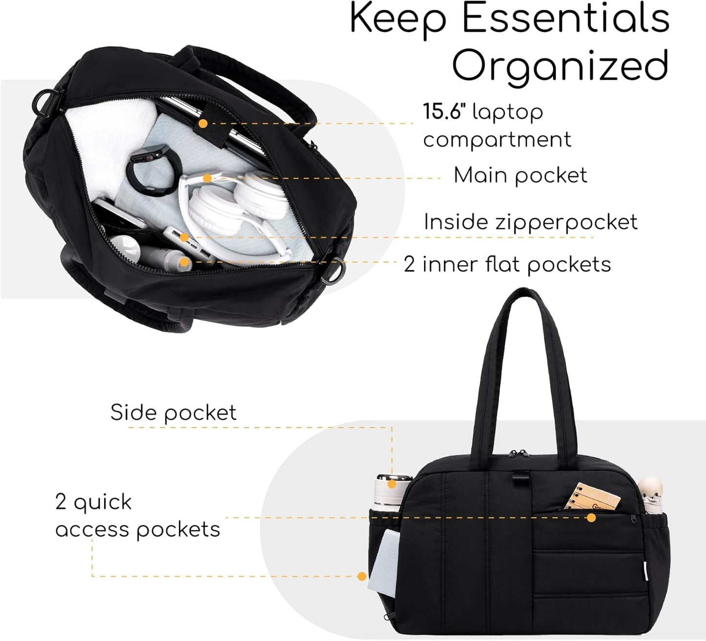 CAMTOP Gym Bag for Women with Yoga Mat Holder,16 Inches Quilted Duffle Bag for Travel Tote with Muiti-Pockets Lightweight Carry on Water resistant Overnight Weekender Personal Item Bags