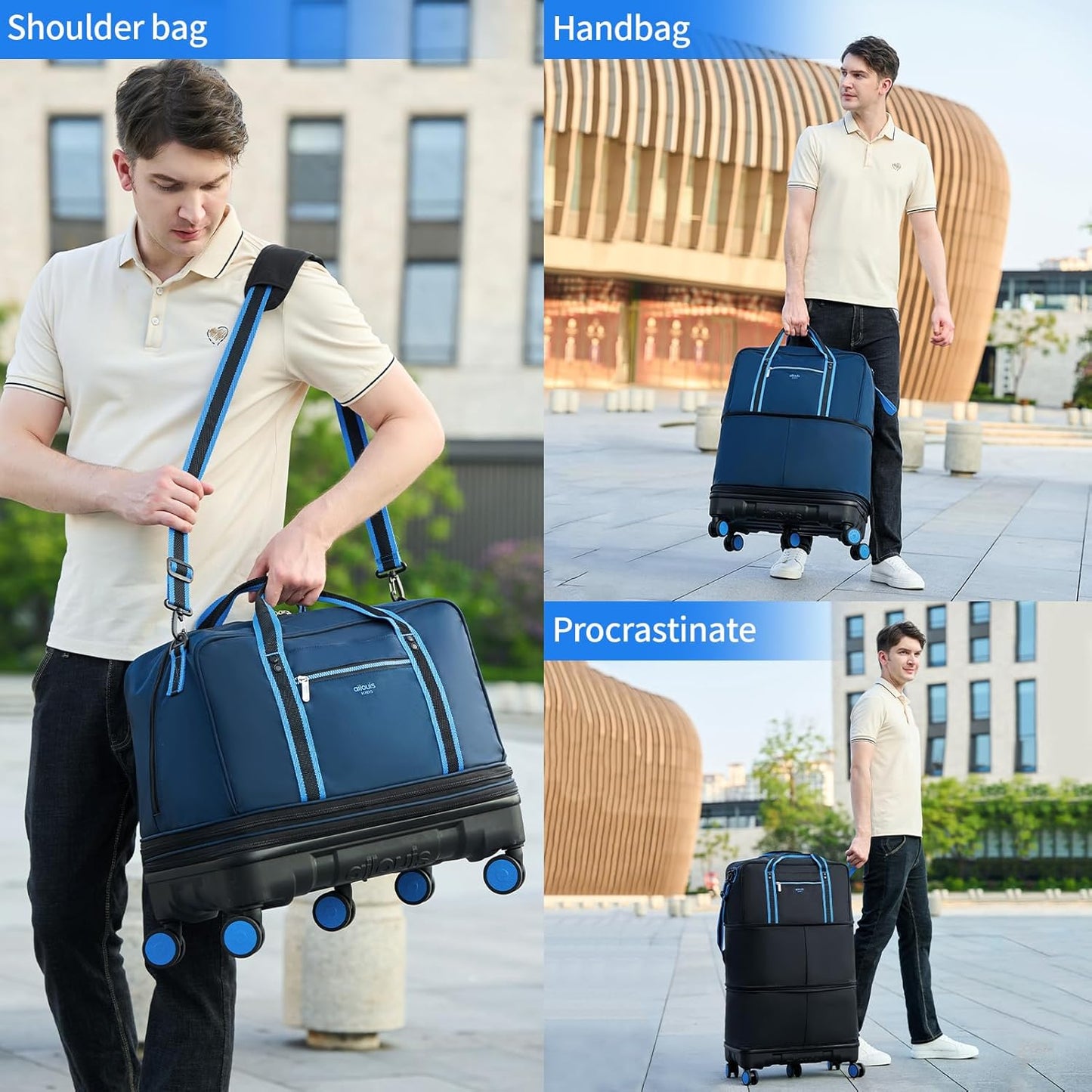 Rolling Duffle Bag with Detachable Wheels, Large Capacity Expandable Foldable Suitcase for Travel,Collapsible Luggage Carry on Duffel Overnight Weekend Bags