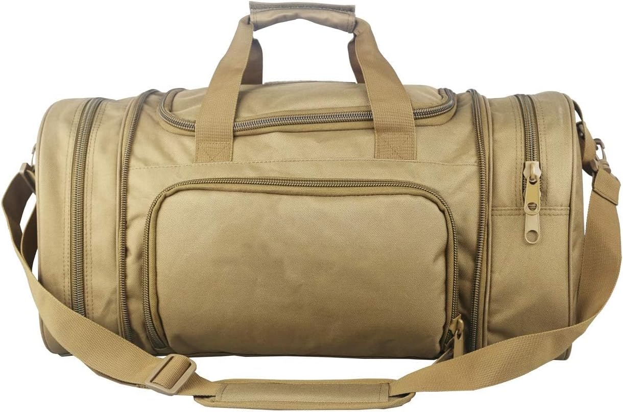 Gym Bag Duffle Bags for Men Women with Shoes Compartment Sport Weekend Travel Overnight Carry On Bag for Tactical Military Travel Work Out Bags (Tan)