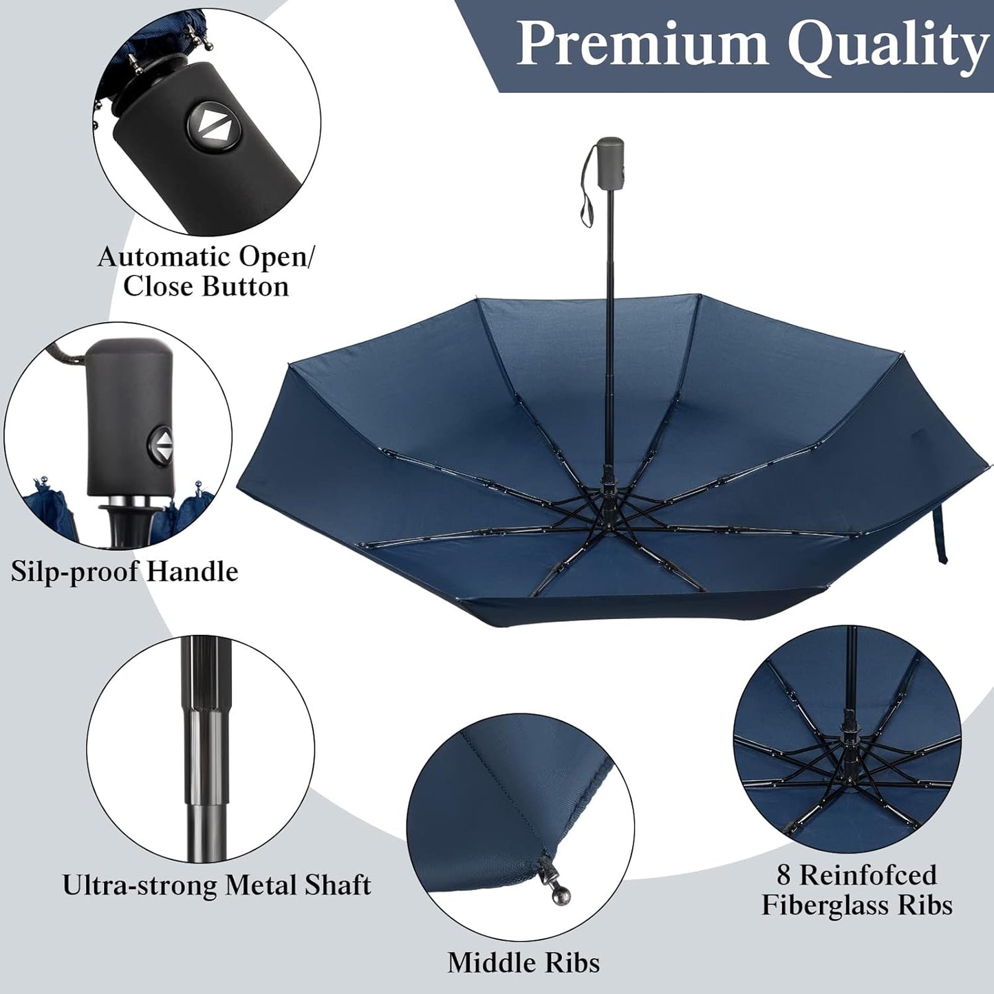 Reginary 6 Pack Umbrella Bulk Windproof Travel for Rain Automatic Open and Close Umbrella Collapsible Folding Rain Backpack Portable for Men Women