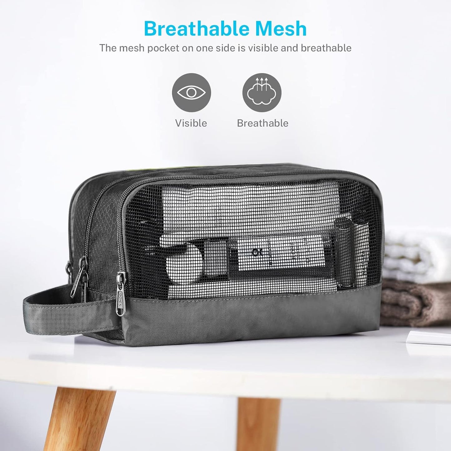 Gonex Travel Toiletry Bag Nylon, Shaving Bag Toiletry Organizer Gray