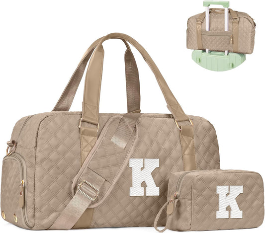 Initial Duffle Bag for Travel Women Girls Gift: Personalized Weekender bags, Dance Cheer bag Sports for Girl, Kid Gymnastics Bags, Birthday Gifts for Women Girls Kids Teens Mom Teacher
