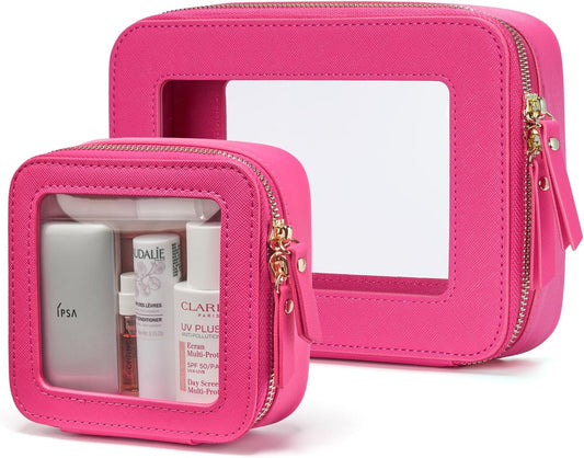 Popvibe Clear Makeup Bag Travel Cosmetic Case Transparent Toiletry Bag with Zipper, Portable Make Up Organizer Traveling Compact Car Bag for Essentials