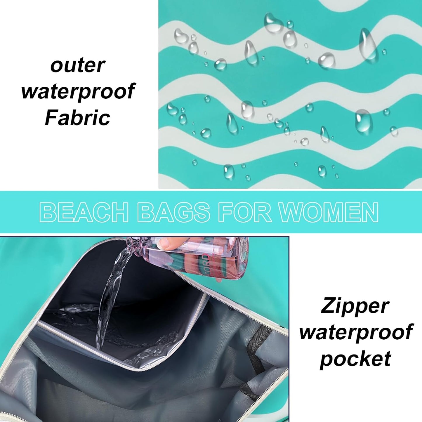 LEDAOU Beach Bag Waterproof Sandproof Women Tote Bag Pool Bag with Zipper for Gym Grocery Travel with Wet Pocket