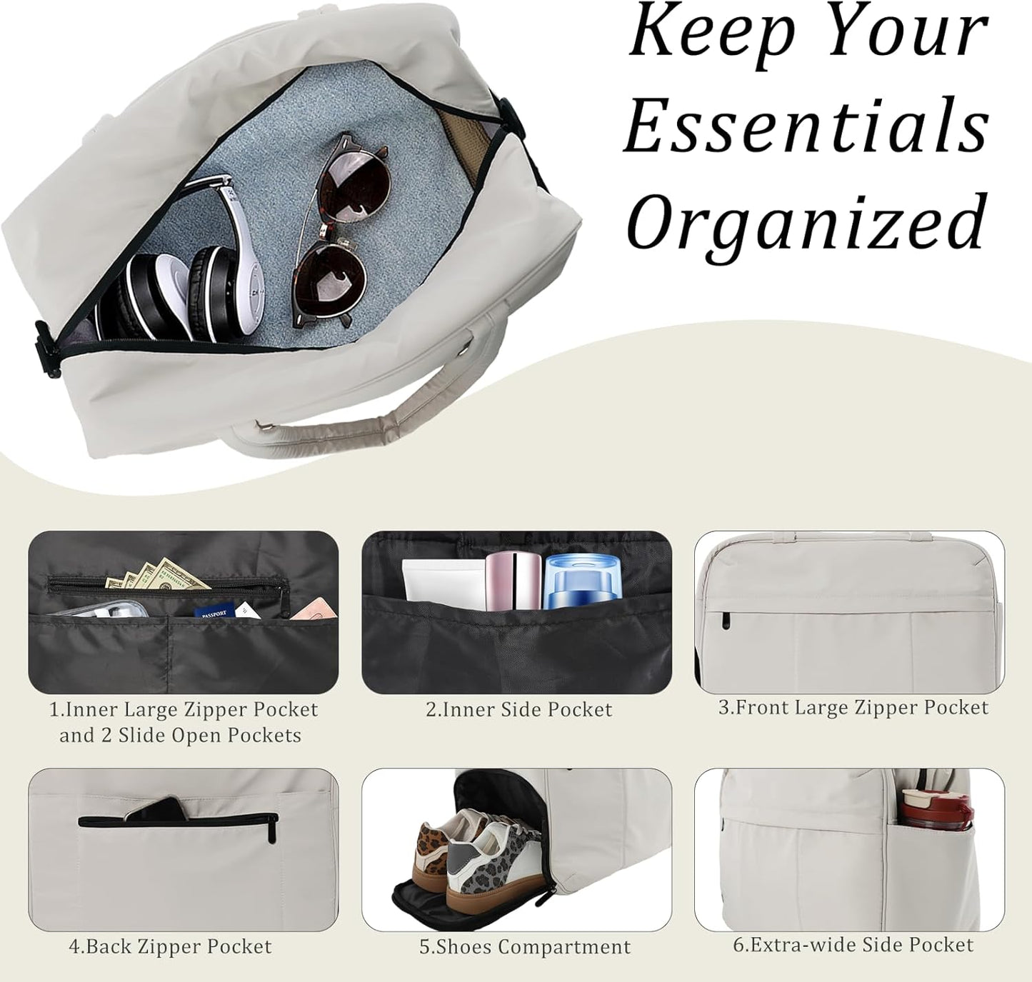 U+U Gym Bag for Women, Duffle Bag with Shoe Compartment Travel Carry on Weekender Bag, Personal Item Travel Bag for Overnight, Water Resistant