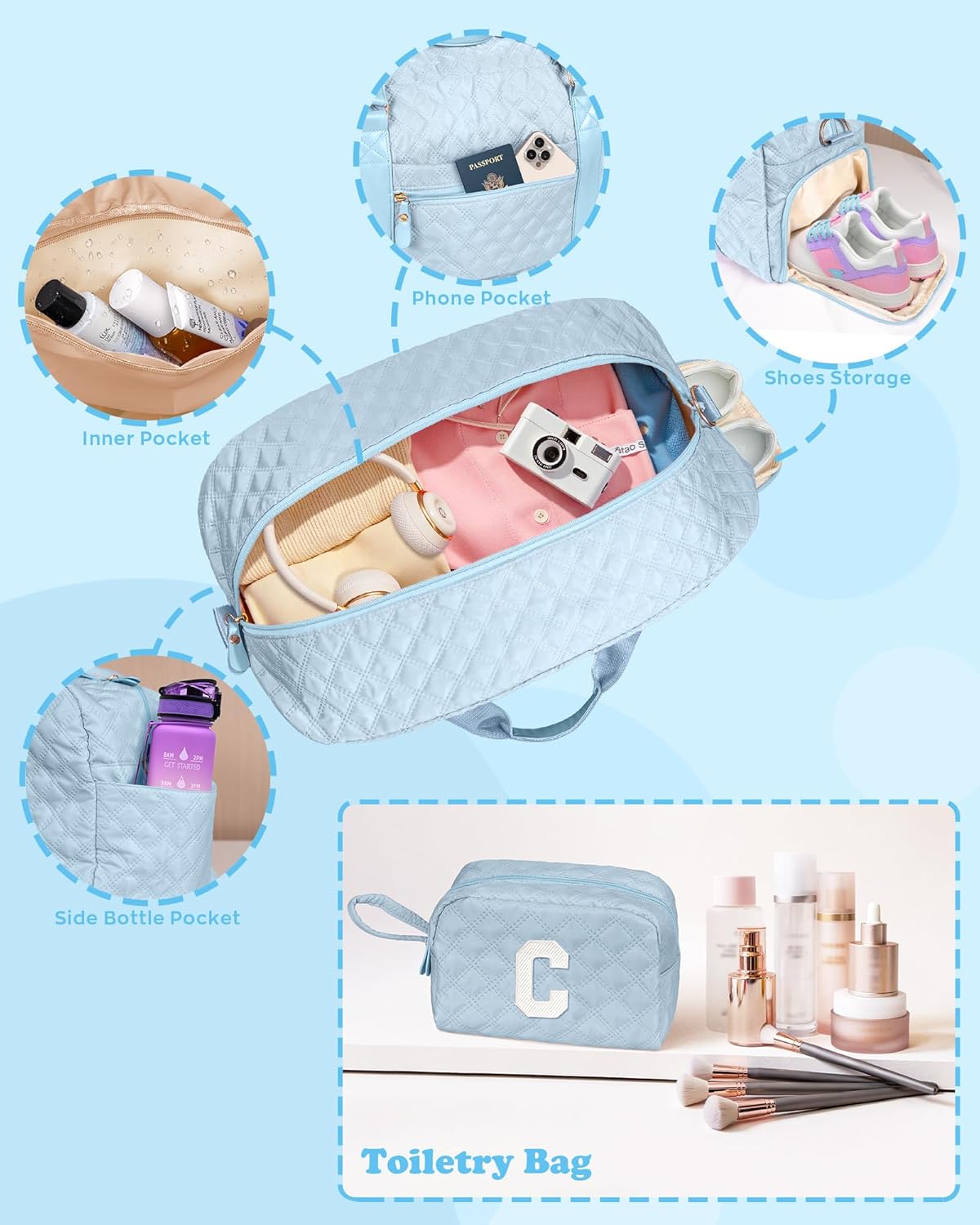 Initial Gym Bag for Kids Girls, Travel Duffel Bag, Teacher Appreciation Gifts Ideas, Mother's Day Gift Ideas