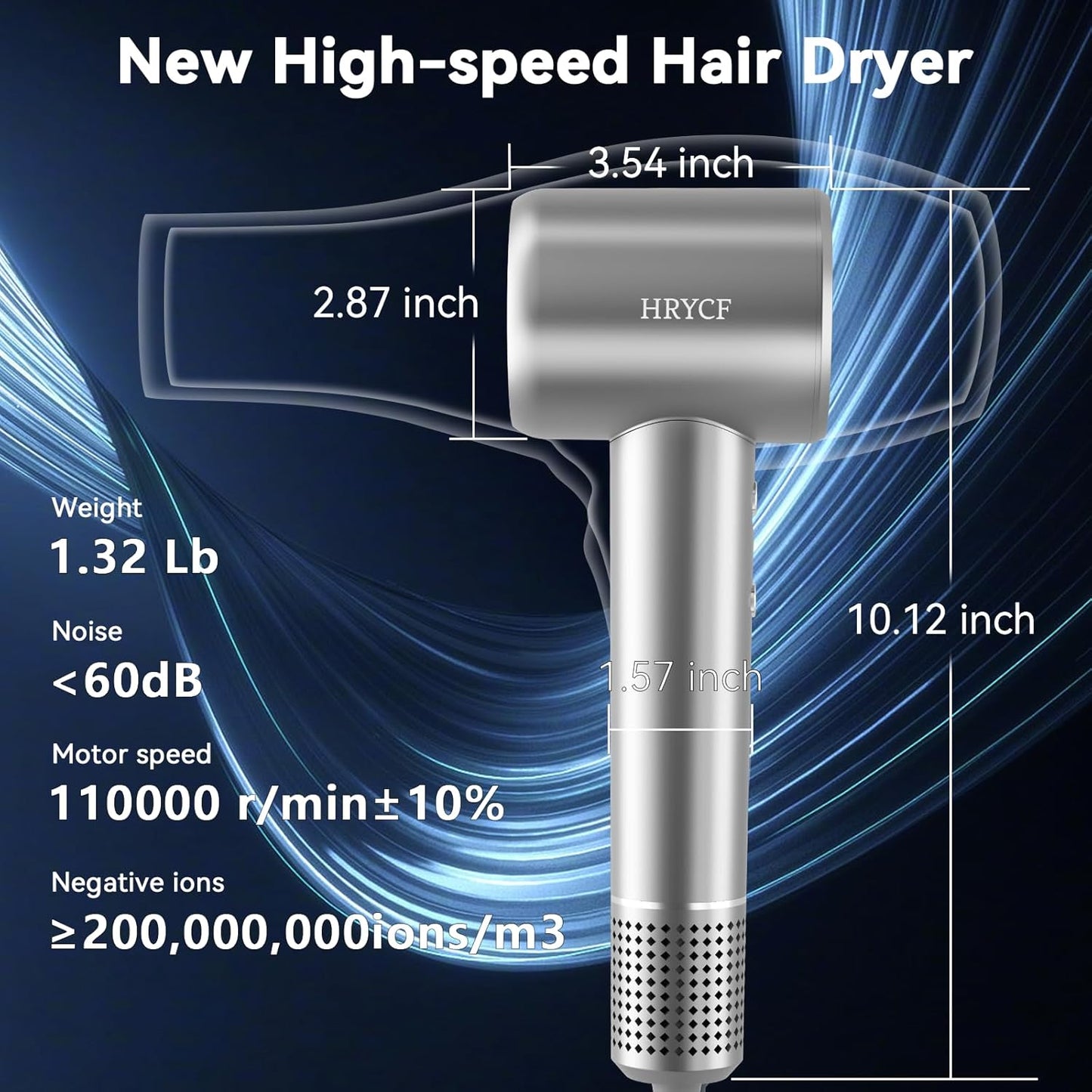 High Speed Hair Blow Dryer｜Professional Salon Grade Air Speed, Negative Ion Hair Care｜Quiet Design｜Suitable for Thick Hair/Styling with Diffuser, Long Motor Lifespan