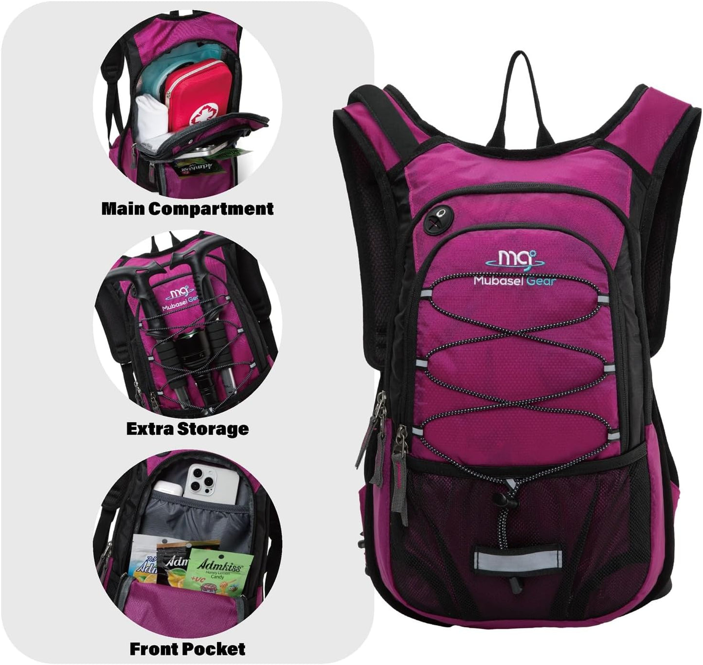 15L Insulated Hydration Backpack Pack with 2L Water Bladder Lightweight Hiking Backpack Bag for Women Men Daypack for Hiking Running Festival Camping Biking