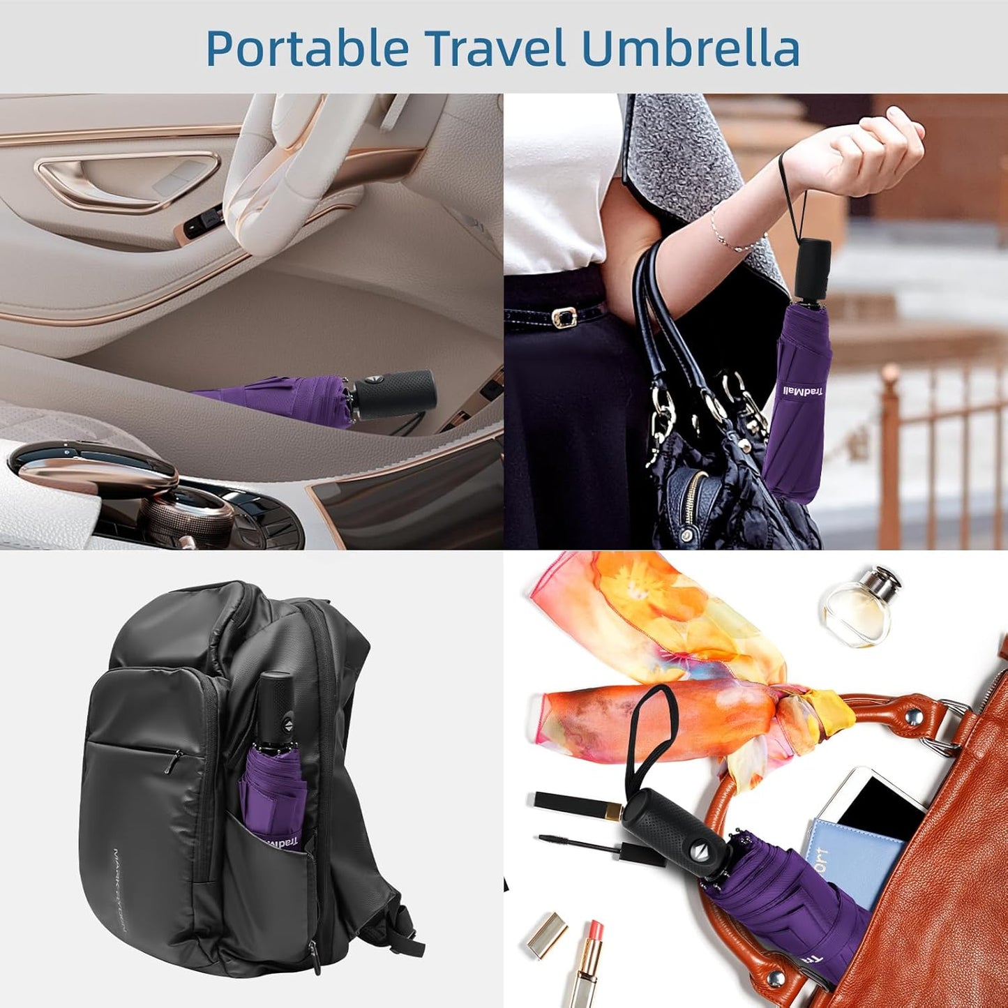 TradMall 2 Pack Travel Umbrella, Double Vented Canopy Windproof Automatic Strong Compact Folding Umbrellas for Rain Women and Men