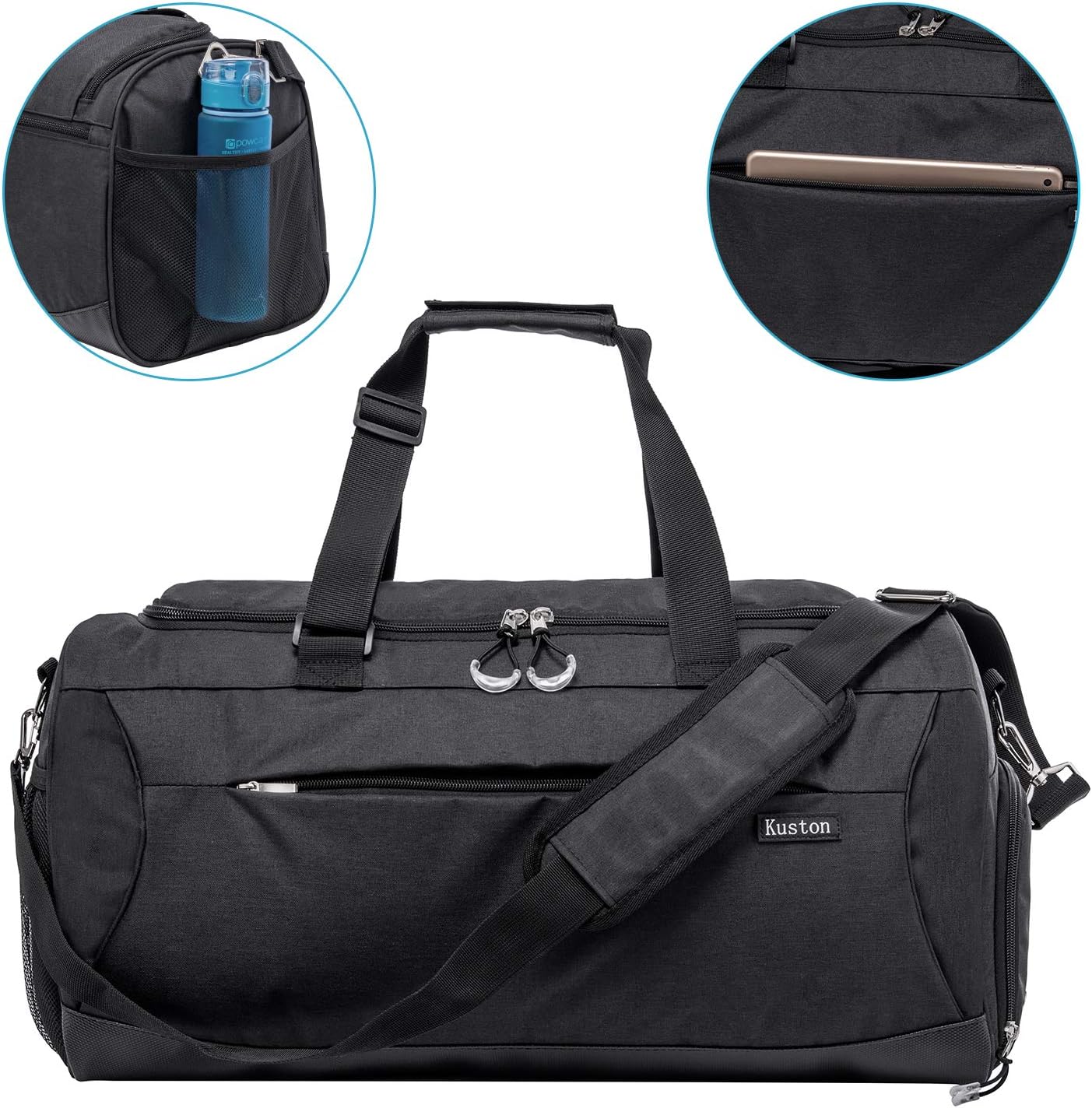 Kuston Sports Gym Bag with Shoes Compartment &Wet Pocket Gym Duffel Bag Overnight Bag for Men and Women