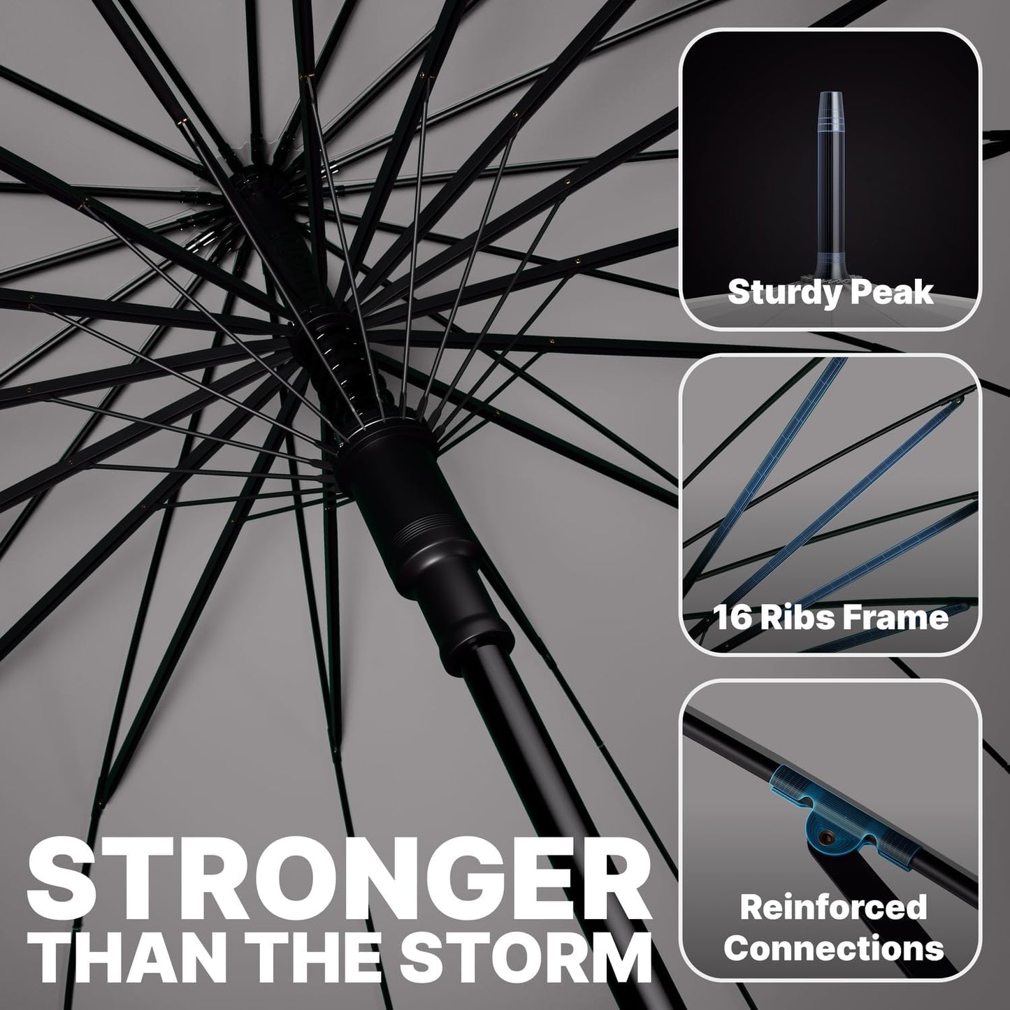 Royal Walk Windproof Large Umbrella for Rain 54 Inch Automatic Open for 2 Persons Wind Resistant Big Golf Umbrellas for Adult Men Women Classic Wooden Handle Fast Drying Strong 16 Ribs Travel 120cm