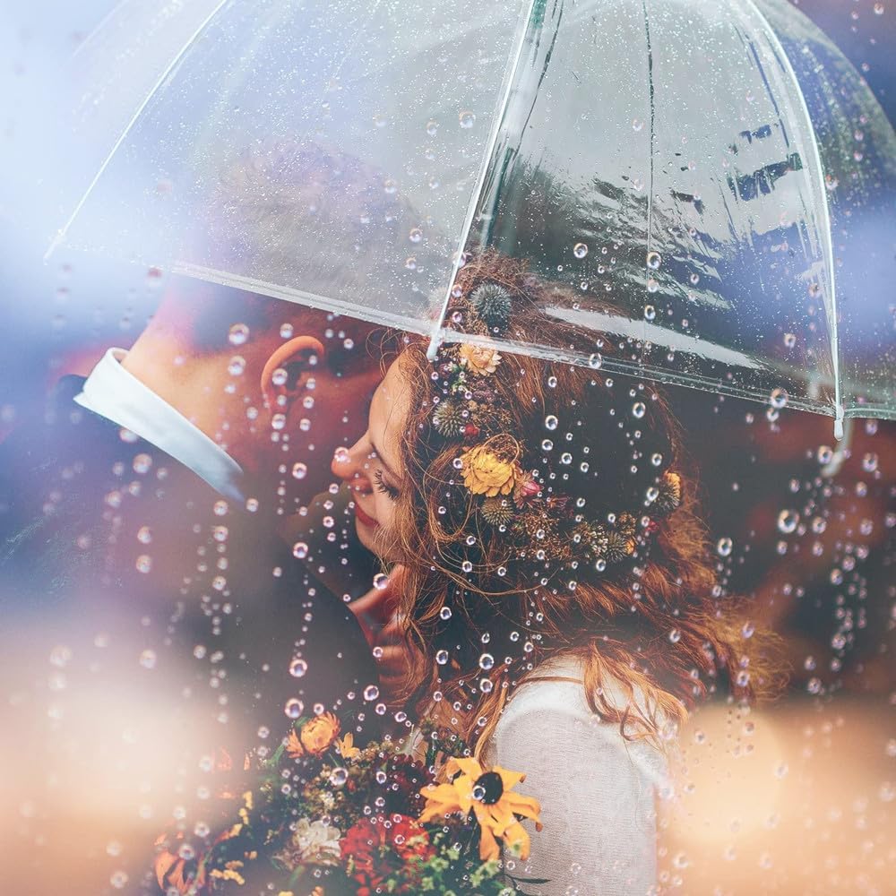 Umbrella Wedding Style Stick Umbrellas Large Windproof Bubble Umbrellas Rain Umbrellas with J Hook Handle for Bride Groom Gift