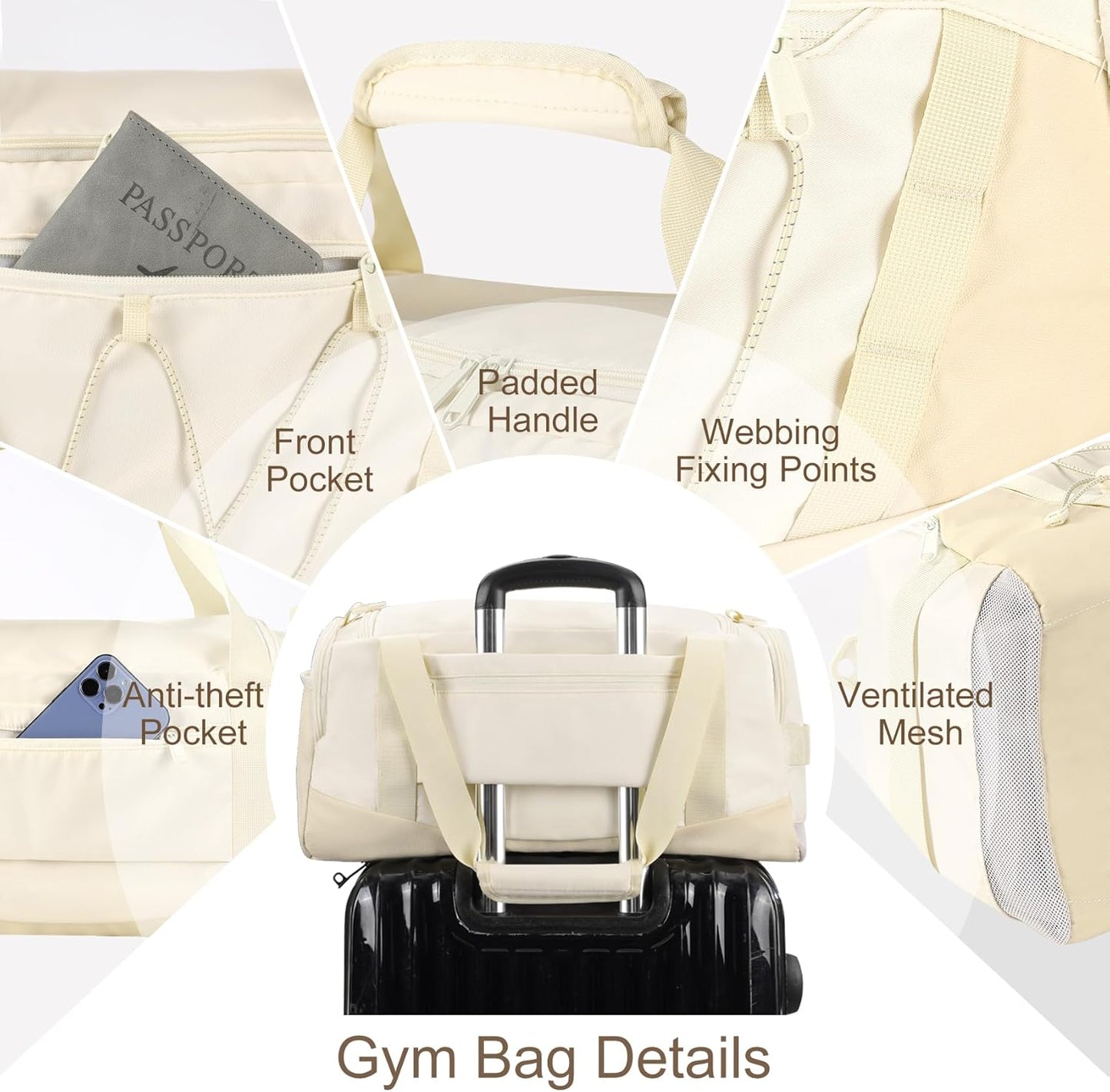 MAXTOP Gym Bag for Women Men Travel Duffle Bag Large Capacity Carry On Weekender Overnight Bag With Shoe Compartment Gym Tote Dry Wet Separation Duffel Bag for Travel