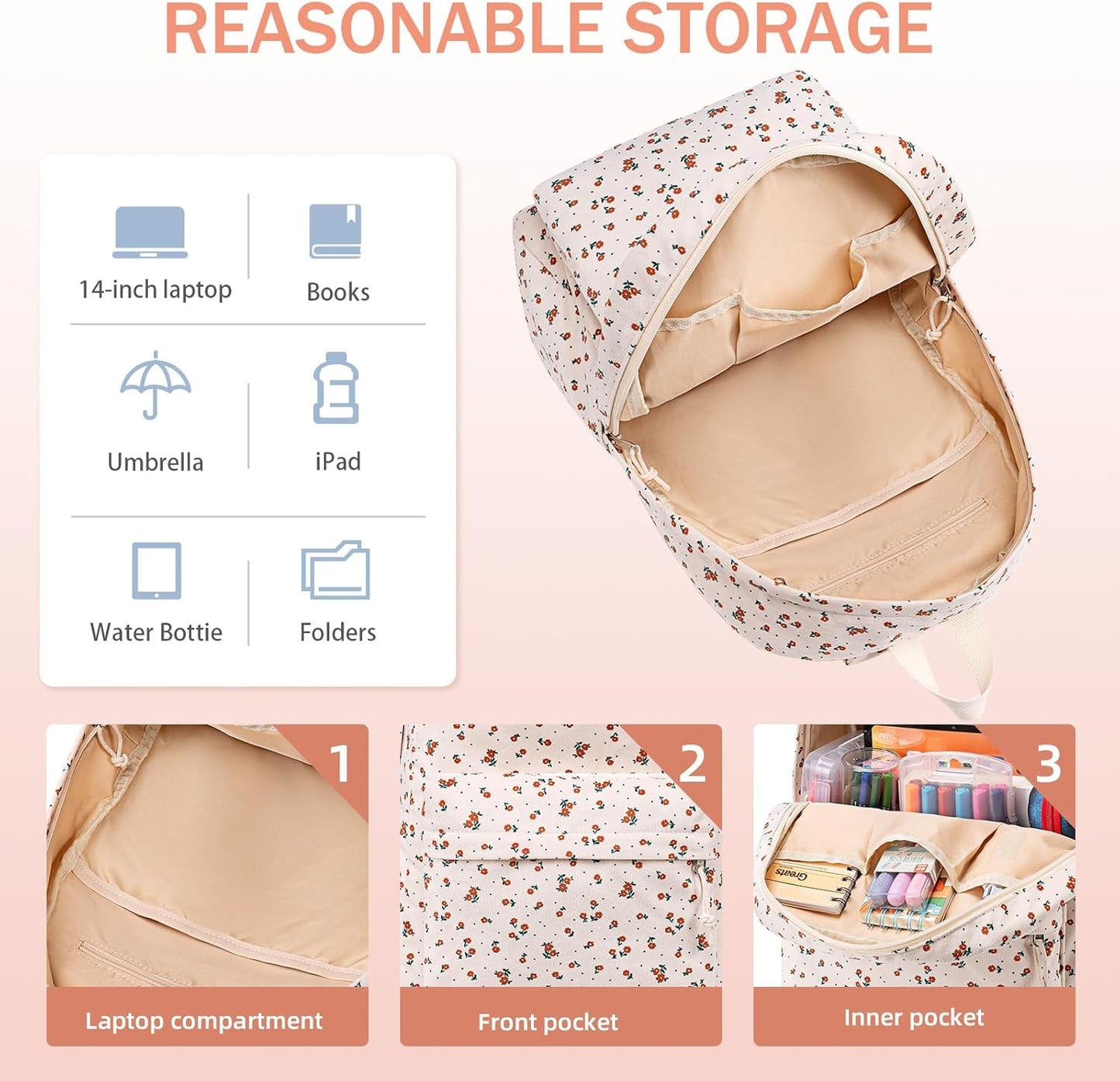 LEDAOU School Backpack Teen Girls Lightweight Bookbag Elementary Middle School Backpacks College Laptop Bag Travel Daypack