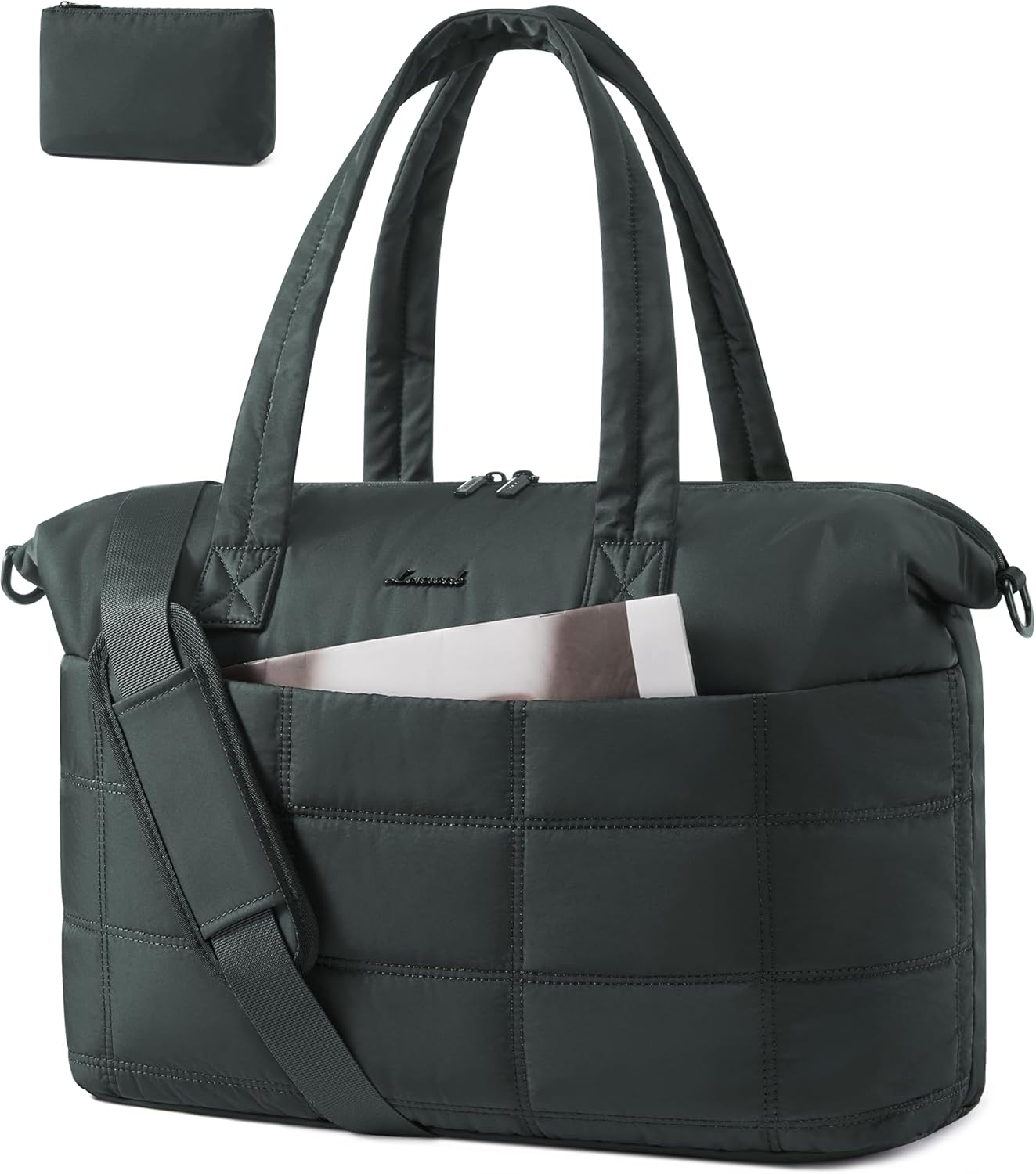 LOVEVOOK Quilted Duffle Bag for Travel,36L Gym Bag for Women with Wet Pocket,Water Resistant Weekender Overnight Bag Tote Bag for Women with Laptop Compartment(Malachite Green)