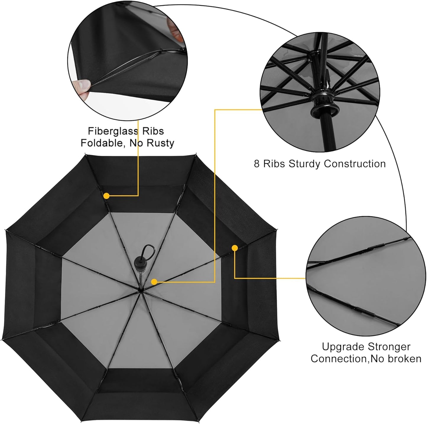 Lejorain Large Compact Golf Umbrella - Oversized Auto Open Close Folding Golf Umbrella Travel 210T Dupont Teflon Coated Vented Windproof Double Canopy for Women Men