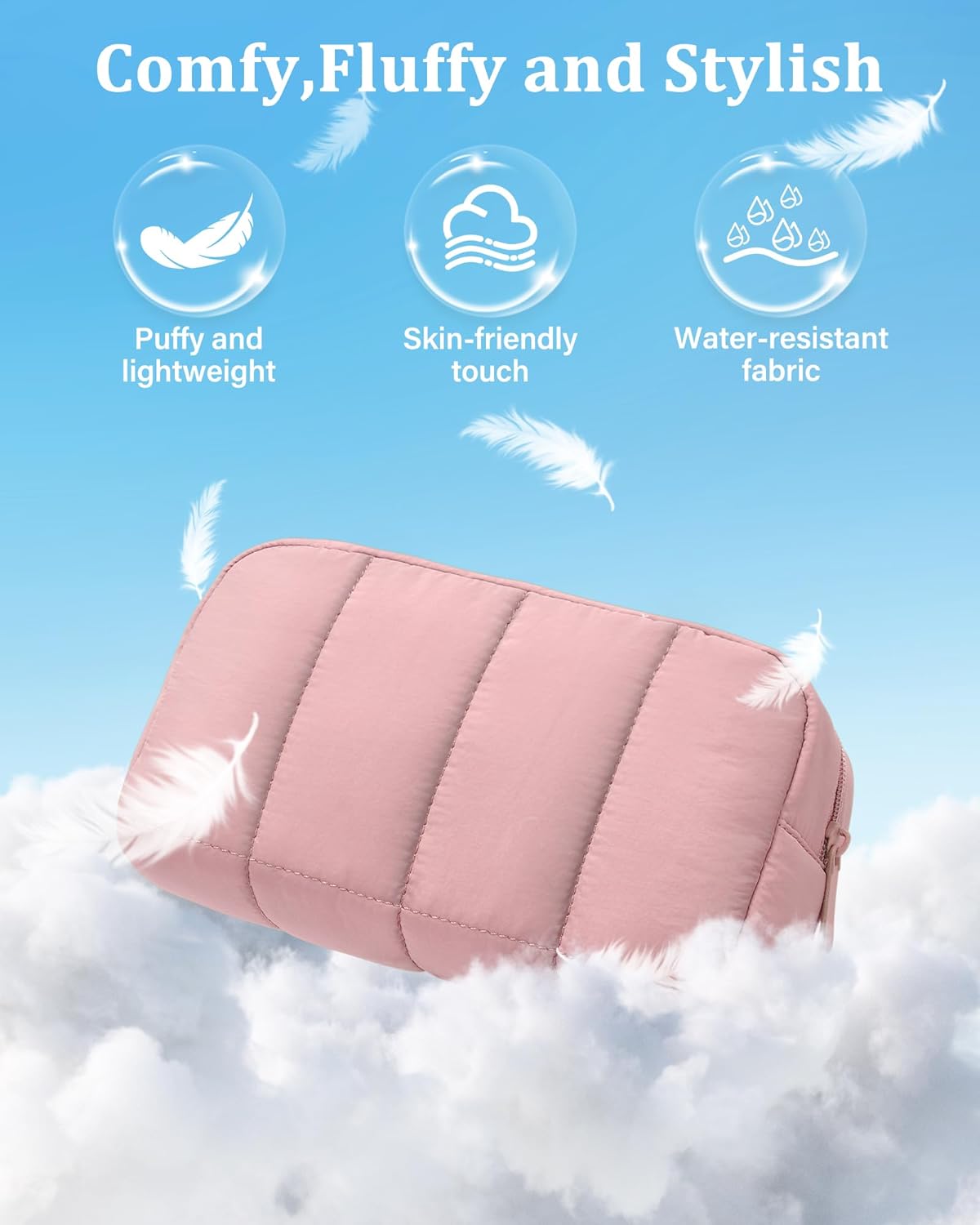 oscaurt 2 Pcs Makeup Bag Travel Toiletry Bag for Women Puffy Padded Cosmetic Pouch Purse Wide-open Makeup Organizer Case Travel Essentials