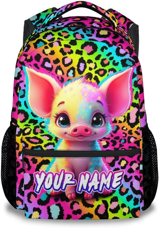 Custom Girls Backpack for School - 17 Inch Cute Pig Backpack Kids Age 6-8 for Kindergarten - Colorful Large Capacity School Bag for for Travel
