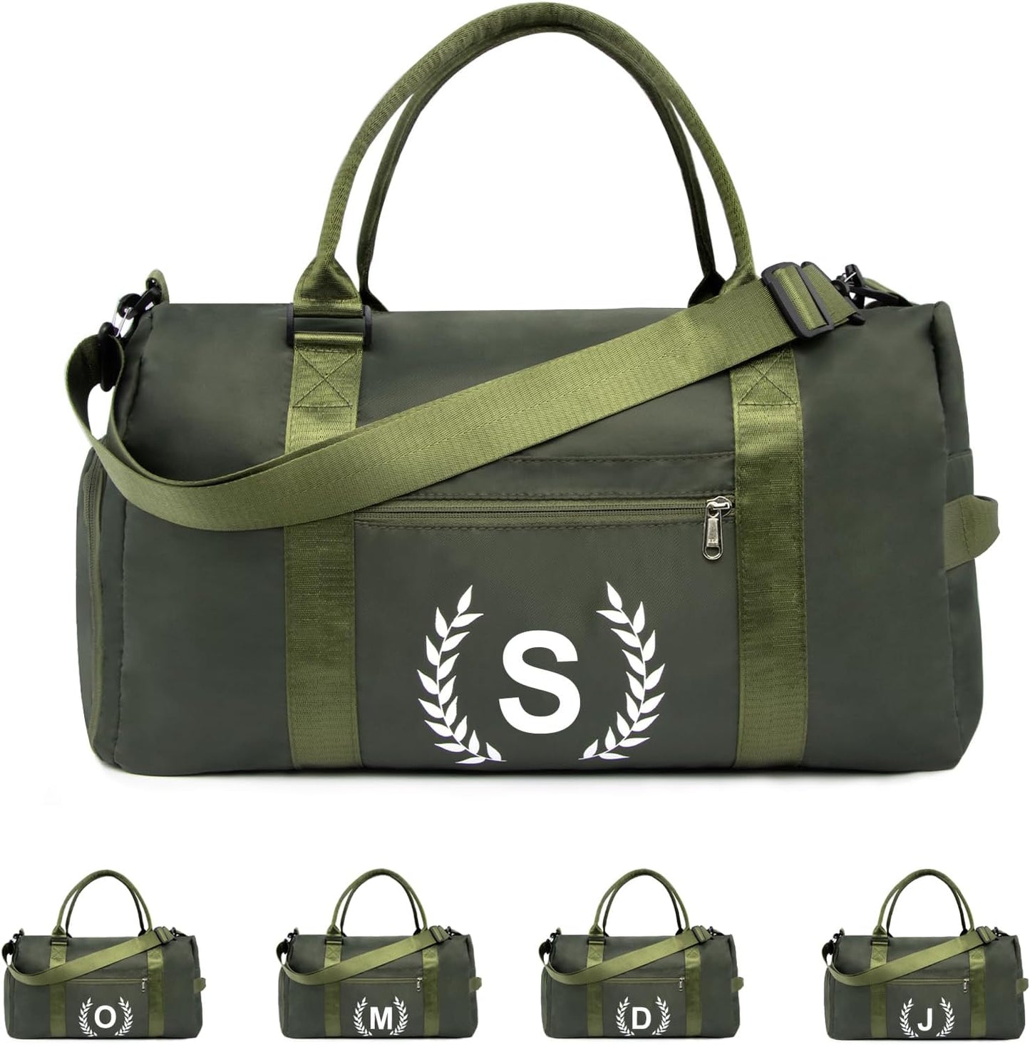 Gym Bag with Shoe Compartment - Personalized Monogrammed Duffle for Sports, Travel, and Workout with Initials Dark Green