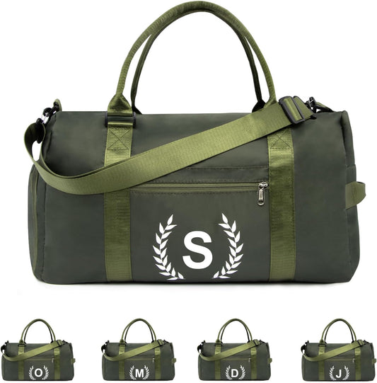 Gym Bag with Shoe Compartment - Personalized Monogrammed Duffle for Sports, Travel, and Workout with Initials Dark Green