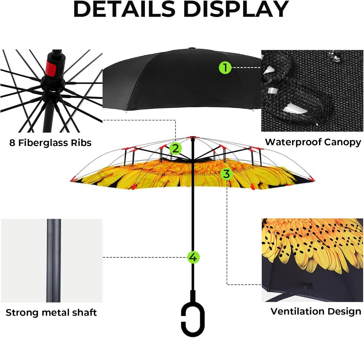 LLanxiry Windproof Inverted Umbrella, Large Reverse Umbrellas for Rain with C-shaped Handle Big Upside Down Inside Out Umbrella for Women & Men