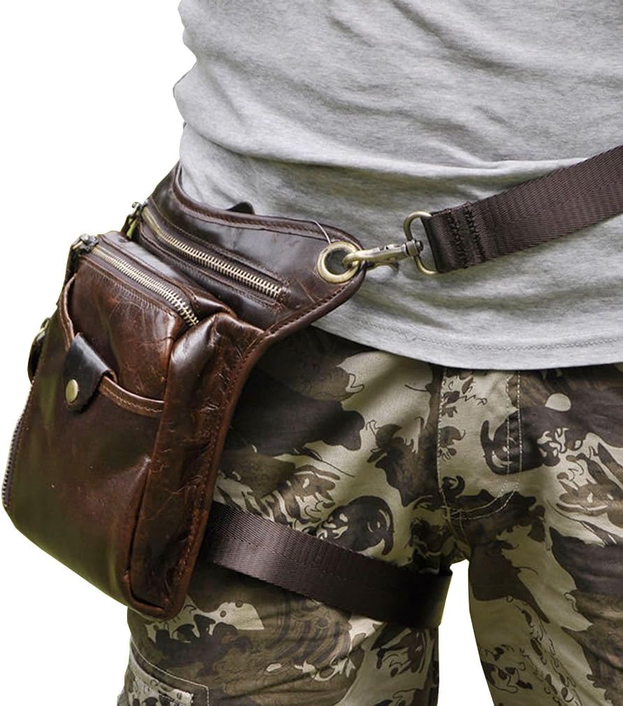 Leather Waist Pack Drop Leg Bag for Men Women Belt Bumbag Multi-Purpose Motorcycle Bike Outdoor Sports Tactical Cycling Riding Hiking Camping Pouch