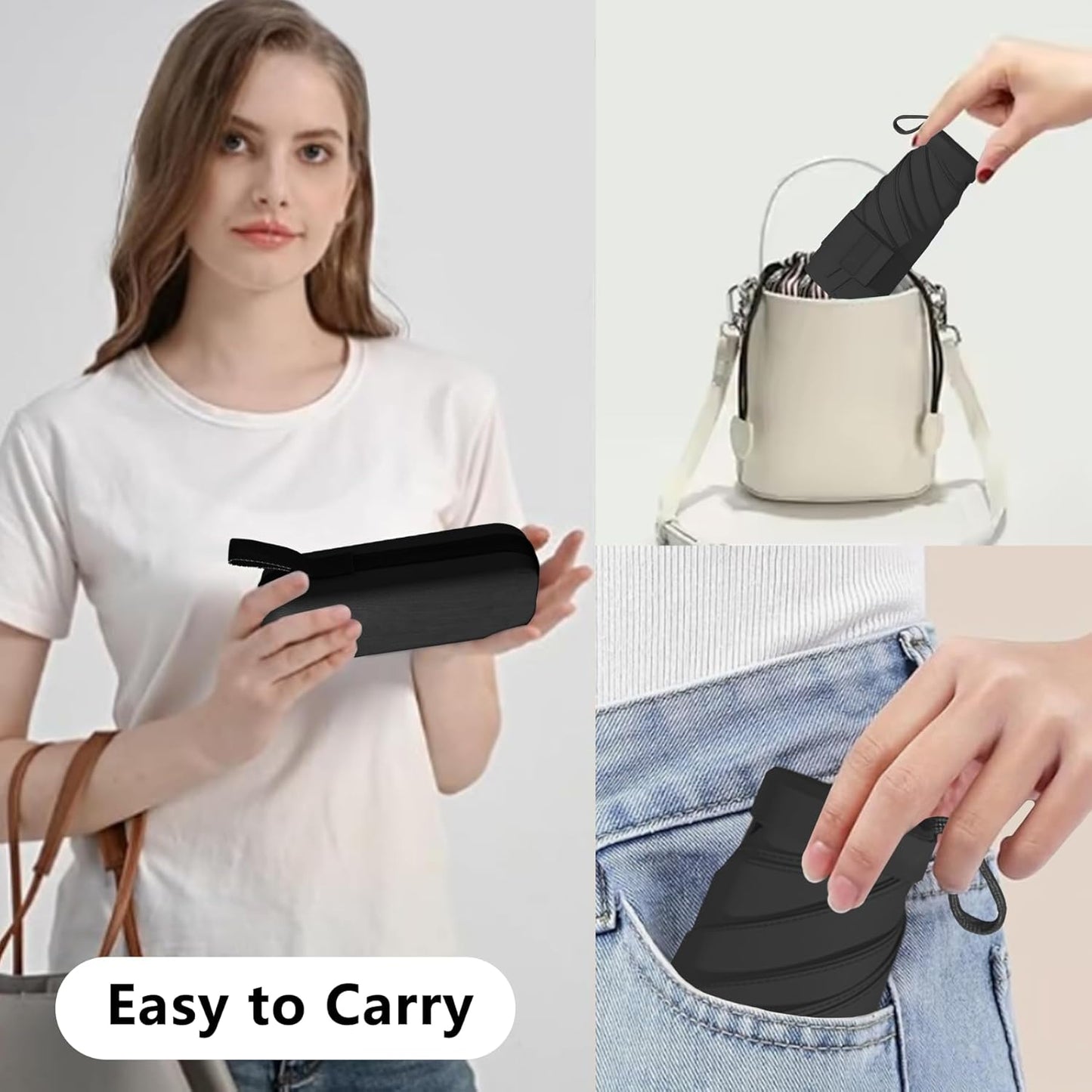 Mini Travel Sun Umbrella for Purse with Case Small Compact UV Protection Folding Umbrella Lightweight Portable Windproof Parasol for Women Girls