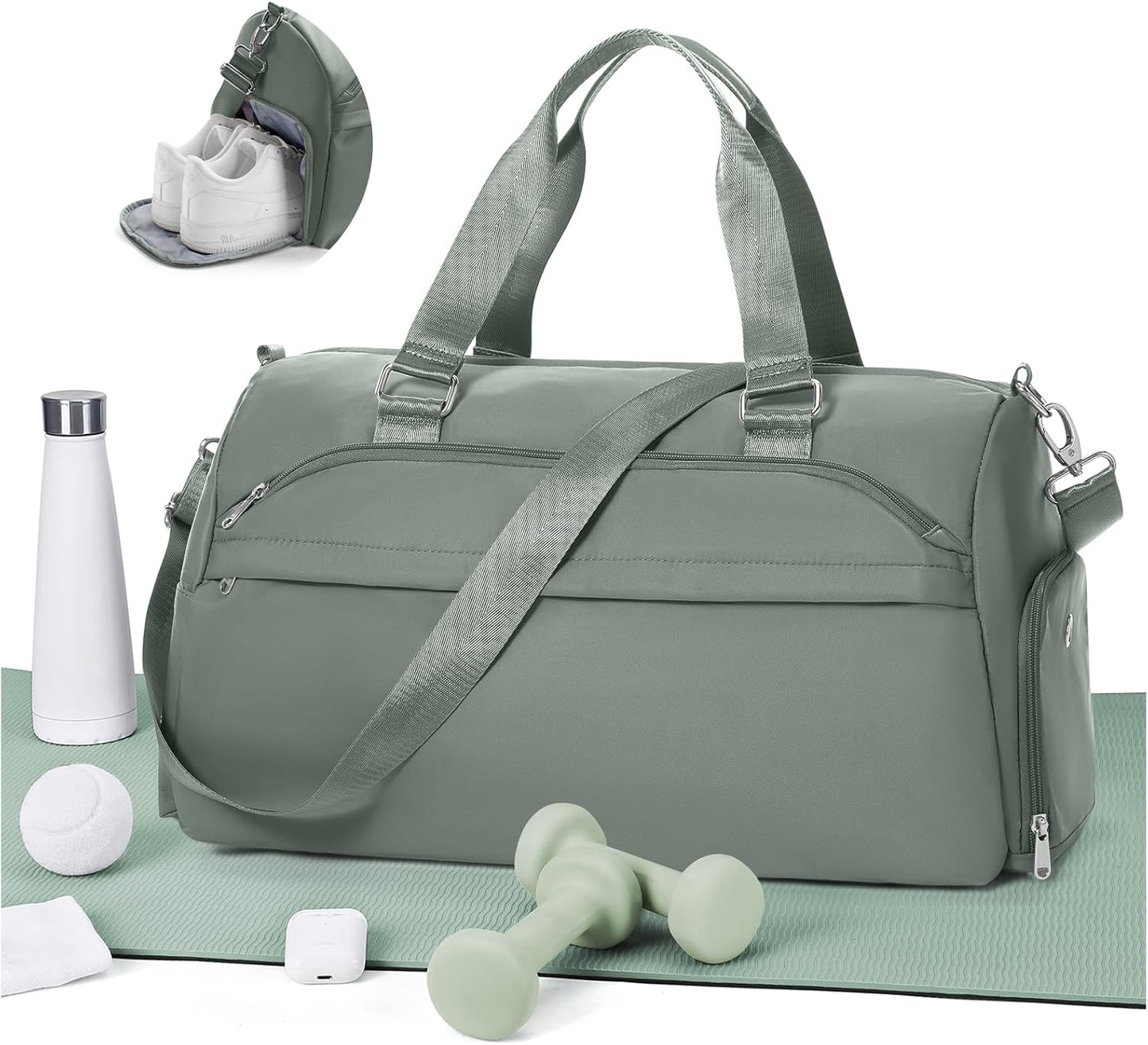 Gym Bag for Women with Shoe Compartment,Travel Duffel Bag for Men Sports Gym Tote Bags Carry on Overnight Bag Personal Item Travel Bag Weekender Bags Swimming Yoga Workout Bag Dark Green