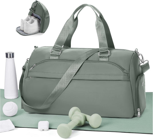 Gym Bag for Women with Shoe Compartment,Travel Duffel Bag for Men Sports Gym Tote Bags Carry on Overnight Bag Personal Item Travel Bag Weekender Bags Swimming Yoga Workout Bag Dark Green