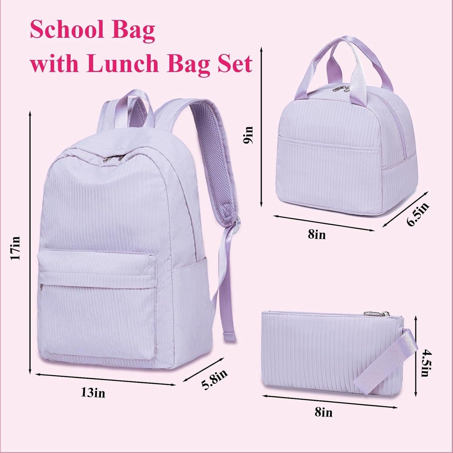LEDAOU Backpack for Girls School Bag Kids Bookbag Teen Backpack Set Daypack with Lunch Bag and Pencil Case