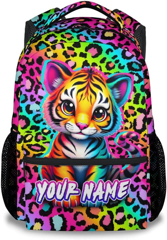 Custom School Backpack for Kids - 17 Inch Tiger Backpack with Adjustable Straps - Cartoon Leopard Print Large Capacity Bookbag for Elementary