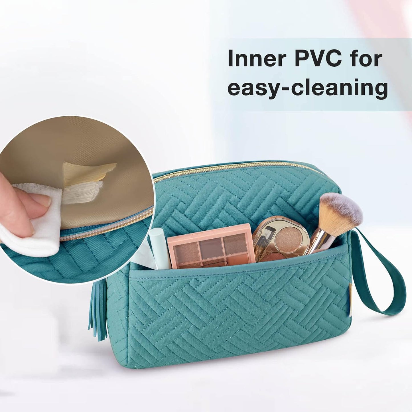 BAGSMART Makeup Bag, Elegant Roomy Cosmetic Pouch for Purse,Travel Zipper Pouch,Water-resistant Toiletry Bag,Makeup Accessories Organizer, Teal