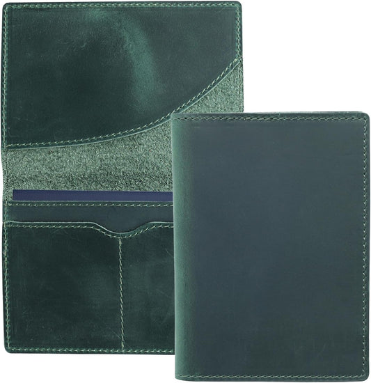 Leather Passport Holder with Travel Wallet, Genuine Leather Passport Cover- Passport Wallet, Leather Folding Wallet for Passports (Oval Cut, Green)